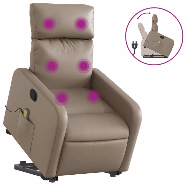 Poltrona Alzapersone Massaggi Reclinabile Cappuccino Pelle finta