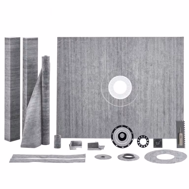 Set di bordi per doccia 1219x1524 mm - Set di piatti doccia con flangia centrale in PVC - membrana impermeabile - griglia in acciaio inox - guarnizione per giunti - barre di pendenza - aiuto per l'installazione