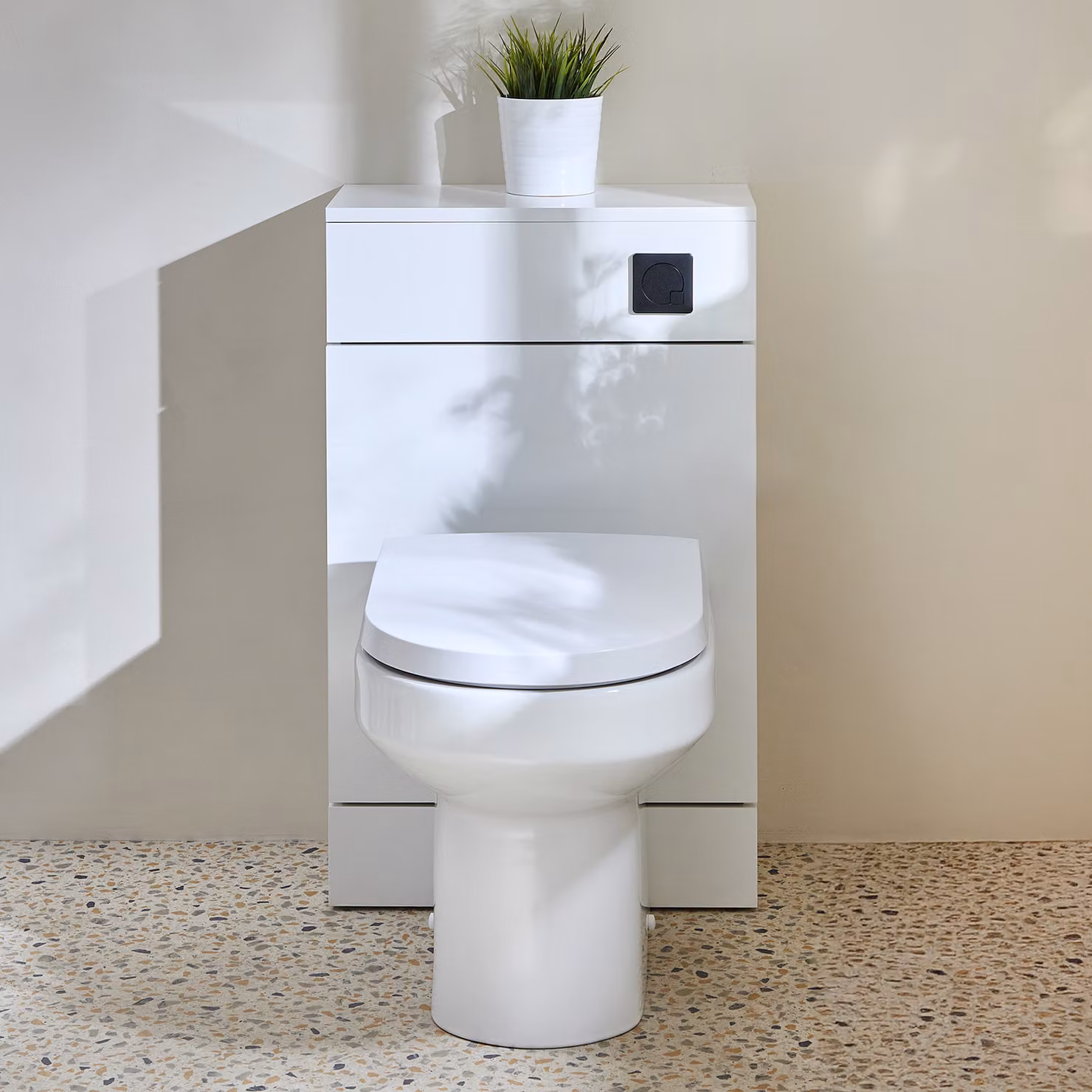 Mobile WC da 500 con Sanitario Covelly - Bianco - Pulsante di Scarico Nero - Cluo