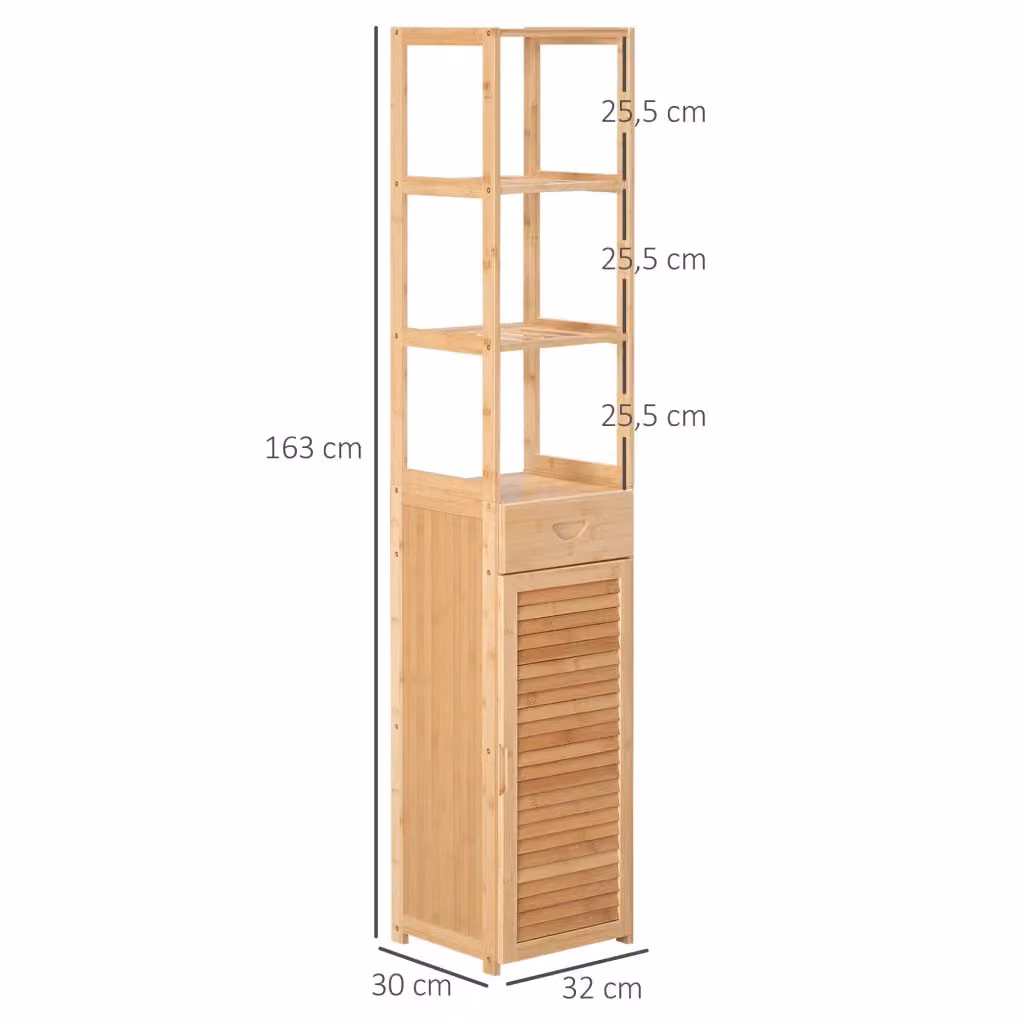Armadio da bagno REDOM in bambù beige con ante a battente e ripiani interni L/P/H: 30 x 15 x 163 cm – 2