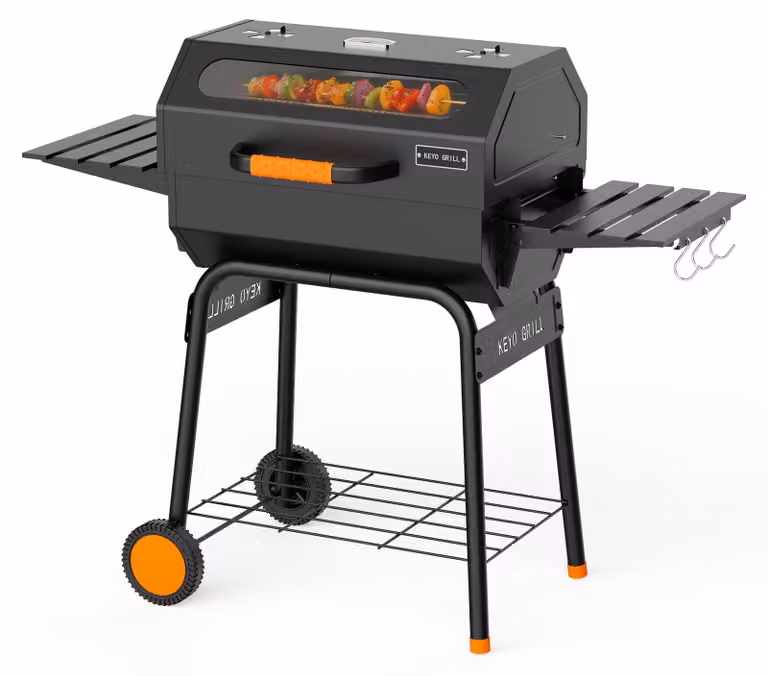 Barbecue a carbone con coperchio dotato di oblò