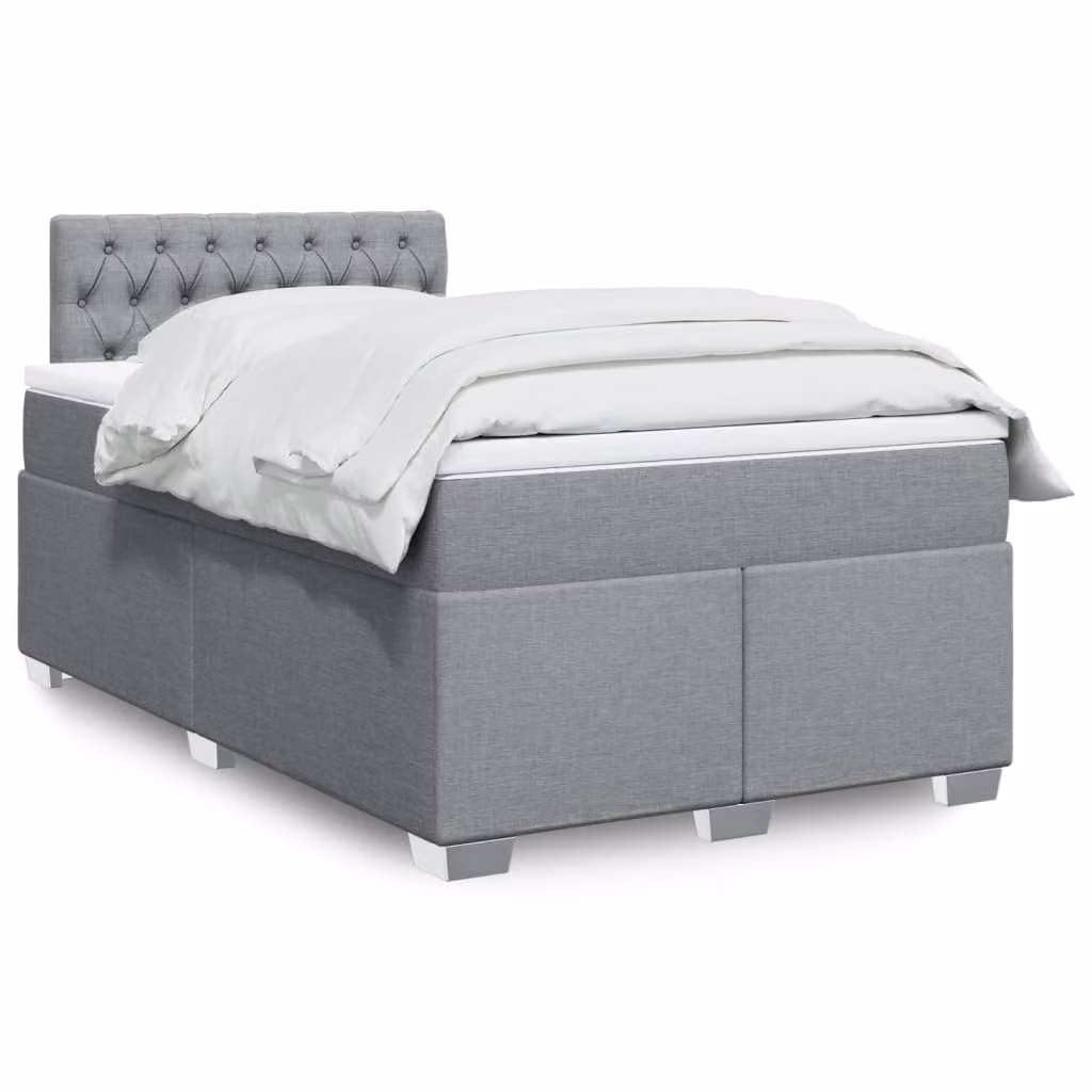 vidaXL Giroletto a Molle con Materasso Ibrido in Tessuto Grigio e Bianco L/P/H: 120 x 200 cm
