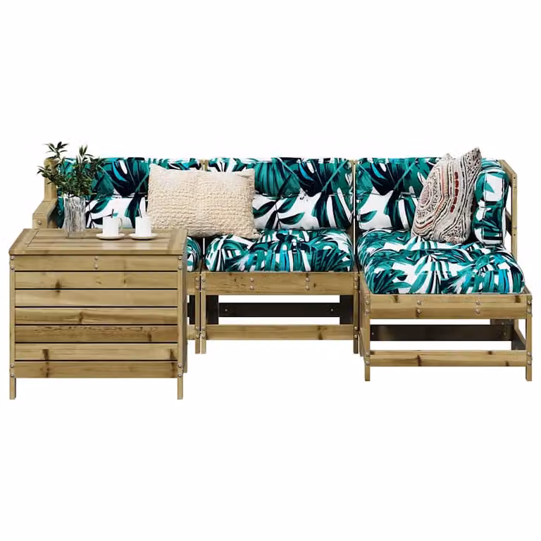 Set di divani da giardino vidaXL a forma di L in legno di pino con cuscini inclusi, colore marrone e verde