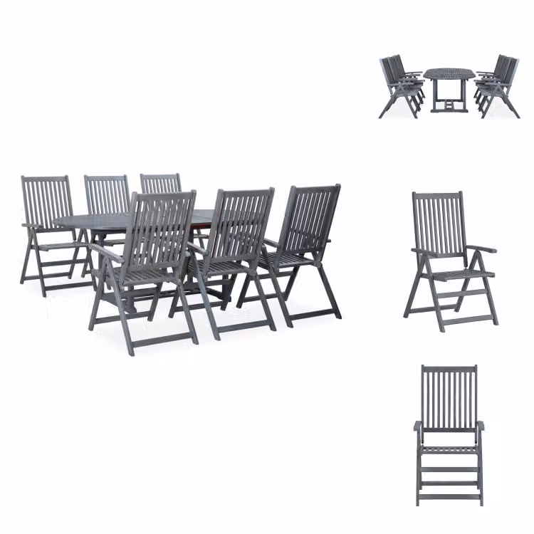 vidaXL set da pranzo da giardino 7 pezzi in legno massiccio grigio acacia - Set di mobili da giardino