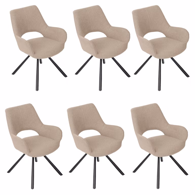 Set di 6 sedie da pranzo, stile scandinavo, rivestite in tessuto beige, dimensioni 58,5 x 59 x 81 cm