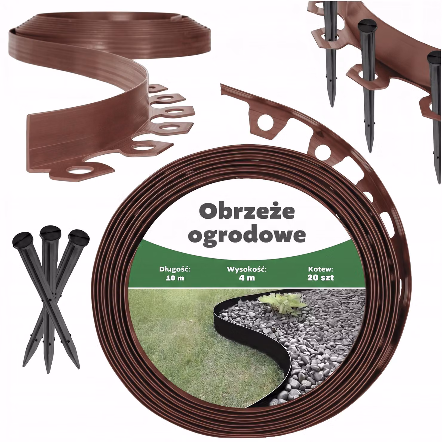 Bordo di plastica marrone per giardino, lunghezza 10 metri, ideale per delimitare il prato