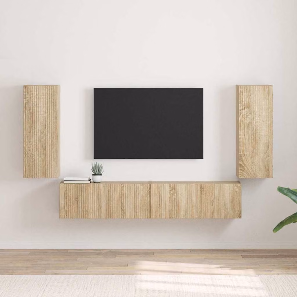 Set di 2 supporti per TV da parete vidaXL in legno ingegnerizzato color marrone Sonoma, L: 80 cm, P: 31 cm, H: 30 cm