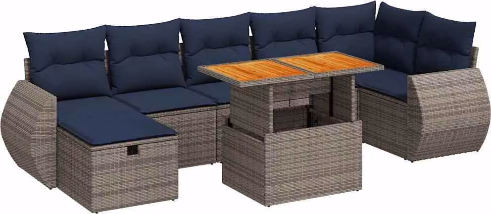 Set Divano da Giardino 8pz con Cuscini Grigio Polyrattan Acacia