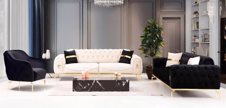 Chesterfield Sitzgruppe Luxus Sitzgarnitur Polstermöbel Dreisitzer Sessel
