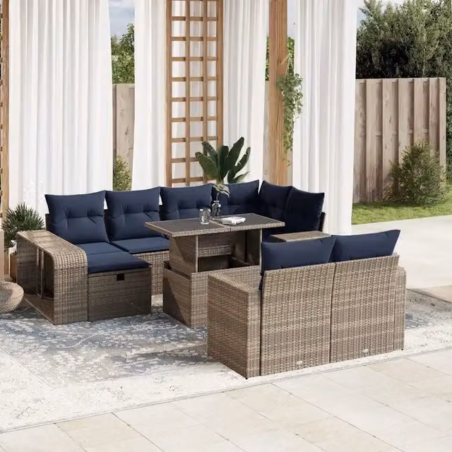 Set Divani da Giardino 11 pz con Cuscini Grigio in Polyrattan 3276507