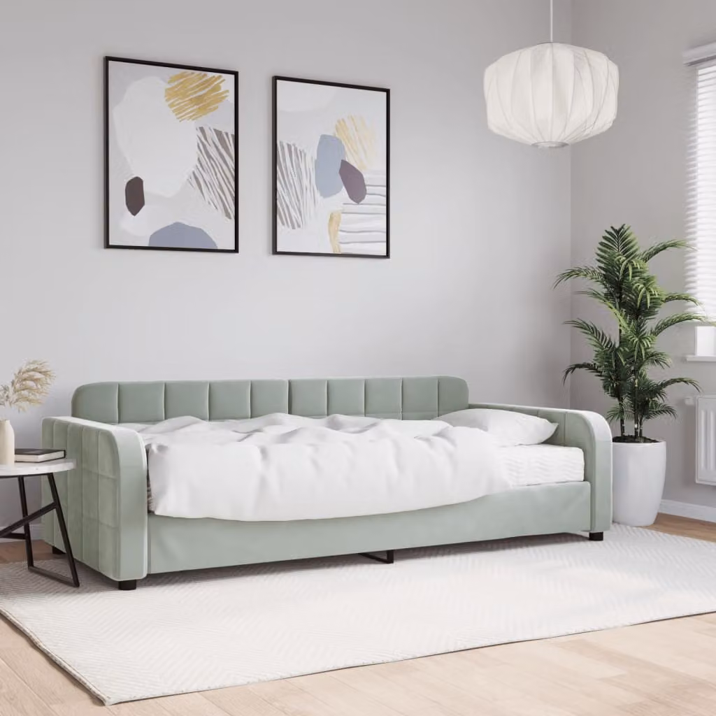 vidaXL Divano Letto in Velluto Grigio Chiaro con Materasso