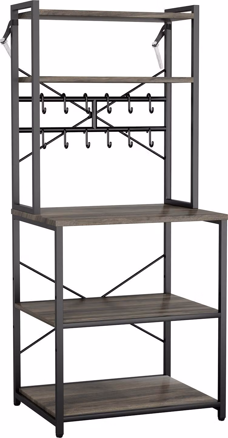 Scaffale da cucina SucceBuy con barra di supporto a forma di X e 12 ganci a S, doppio ripiano (600 x 400 x 1618 mm), scaffale per microonde per piatti, ciotole e bottiglie di spezie in metallo