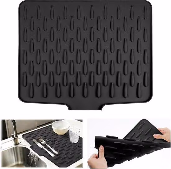 Tappetino in silicone per lavello, resistente al calore, antiscivolo, senza odori, per la cucina, colore nero, dimensioni 30x45 cm