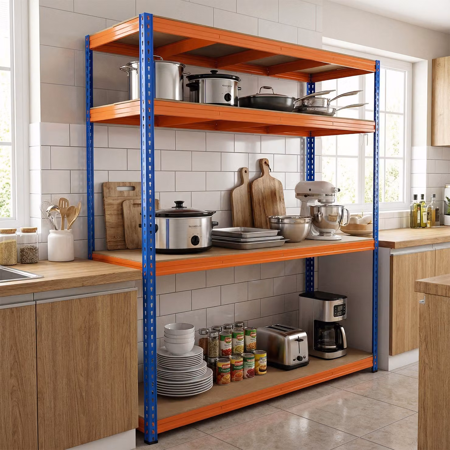 Scaffale in metallo e MDF Costway con 4 ripiani regolabili, organizzatore industriale arancione, Larghezza: 181 cm