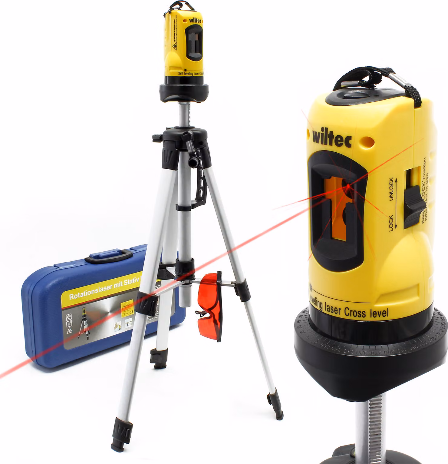 Wiltec laser a linee incrociate autolivellante con treppiede 1,2 m, precisione ±0,5 mm/m, laser rotante per la misurazione di angoli e superfici, dispositivo di livellamento