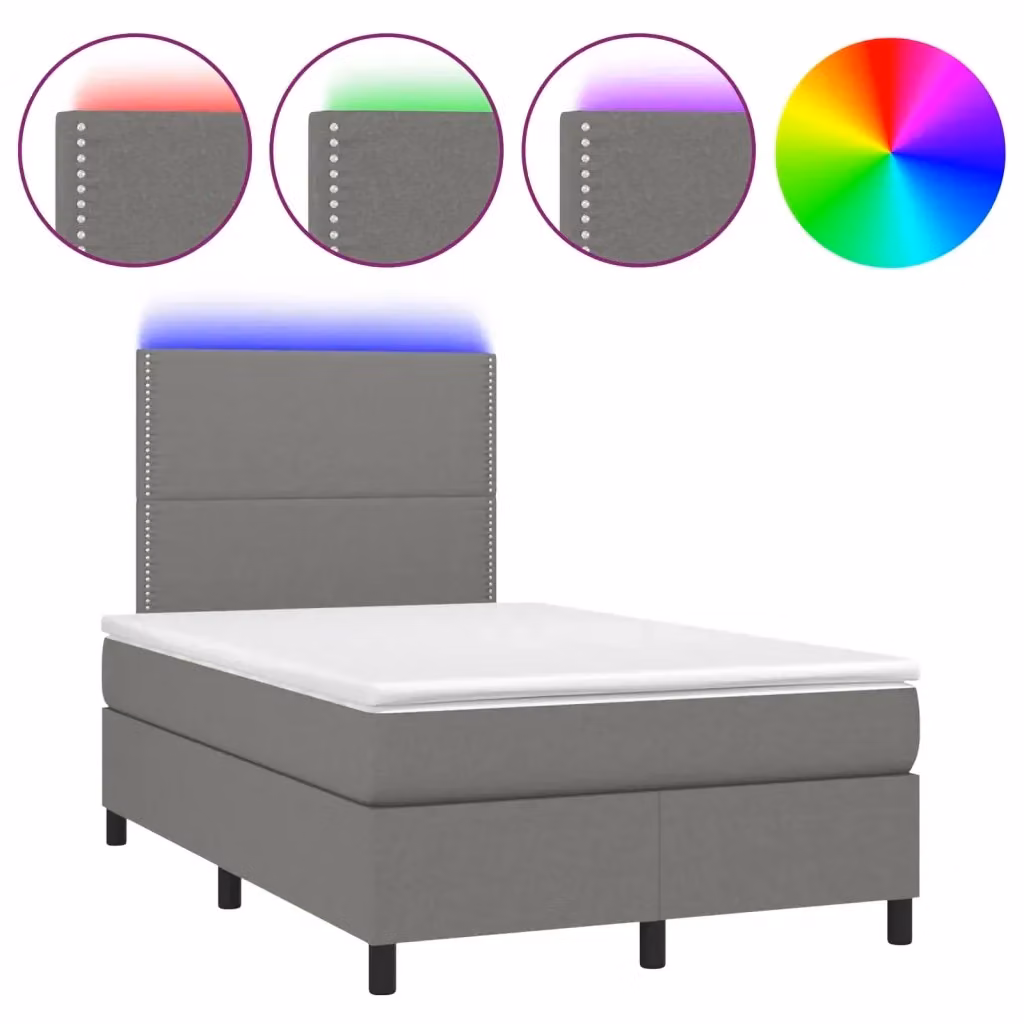 Letto Ibrido con Materasso e Illuminazione LED vidaXL in Tessuto Grigio e Bianco L/P/H: 120 x 200 cm – 2