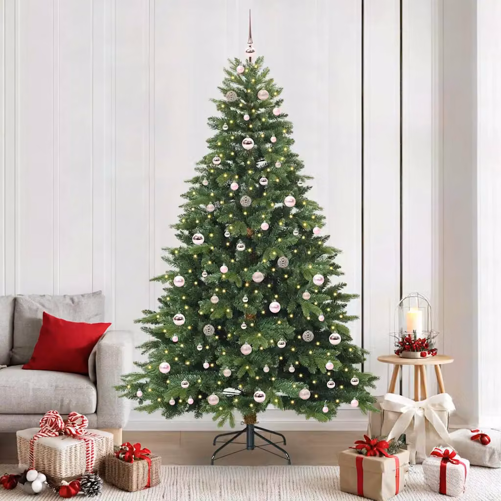 Albero di Natale artificiale moderno vidaXL verde con 300 LED luce bianca calda in PE e PVC, Altezza: 210 cm