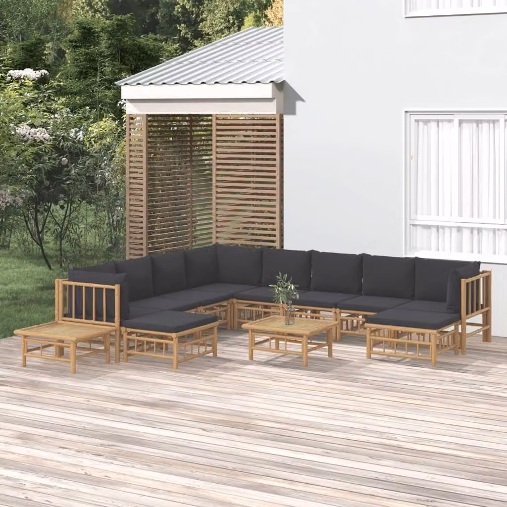 Maison Exclusive - Set da giardino da 12 pezzi con cuscini in bambù grigio scuro