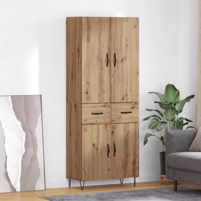 Credenza 2 pz-Set di 2 Buffet-Armadio da cucina Rovere artigianale Legno ingegnerizzato e vetro 303036