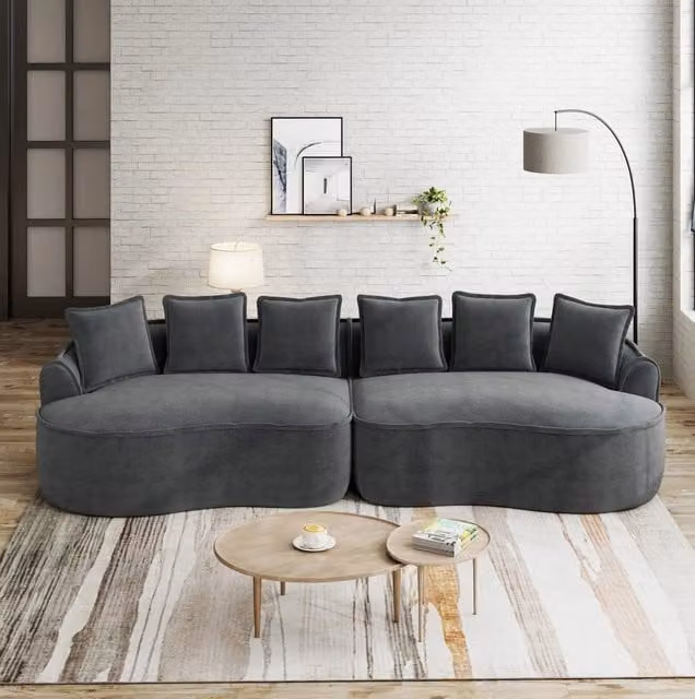Divano modulare chaise longue in ciniglia grigia; senza montaggio