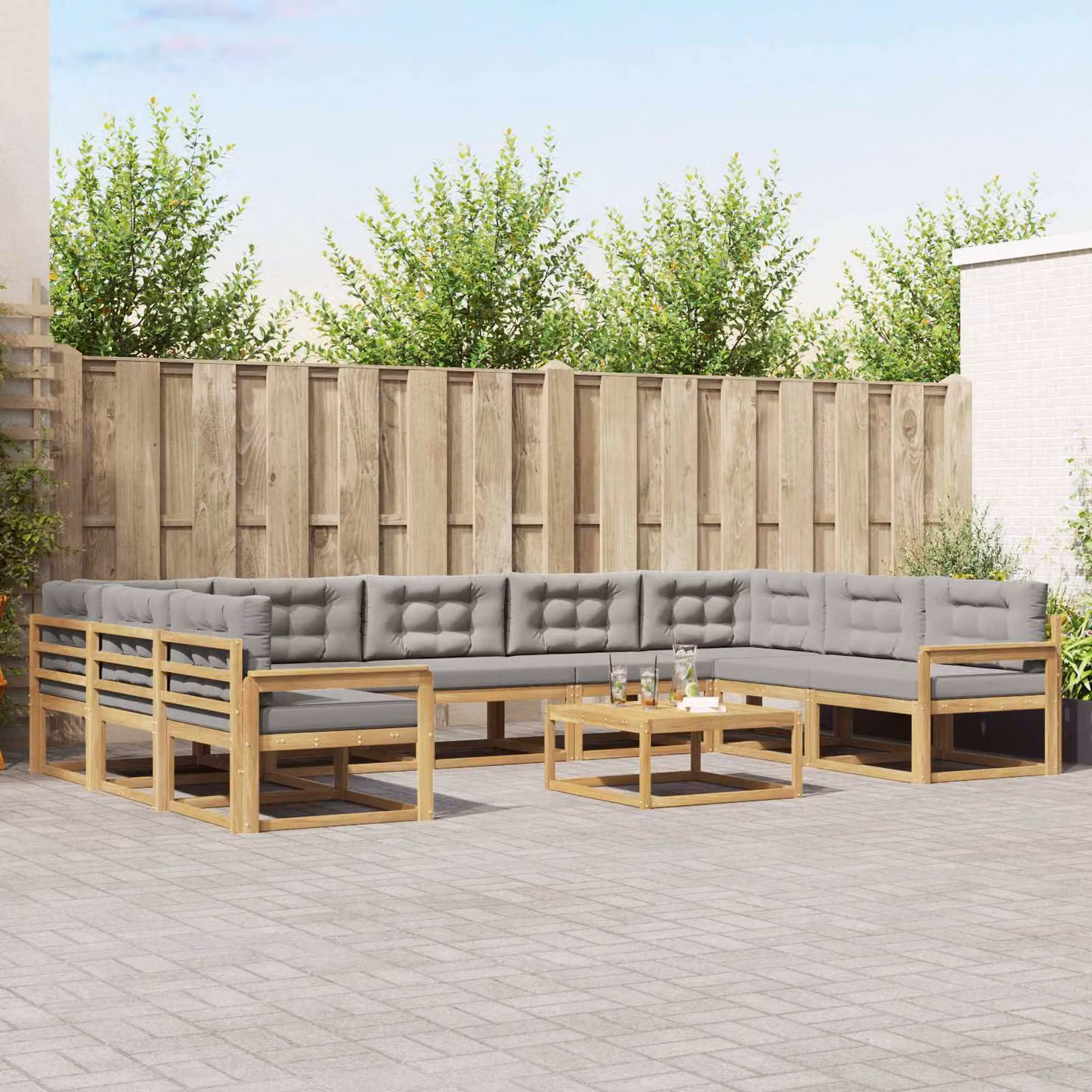 Set di divani da esterno vidaXL 10 pezzi in legno di acacia con cuscini Bianco e Grigio