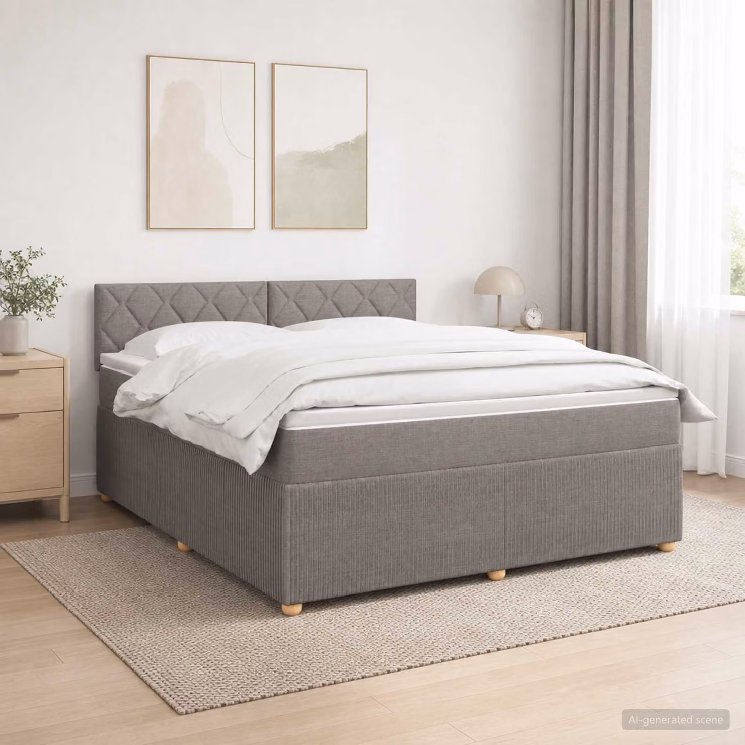 Letto box spring con materasso vidaXL in tessuto Tortora L: 140 cm, P: 200 cm