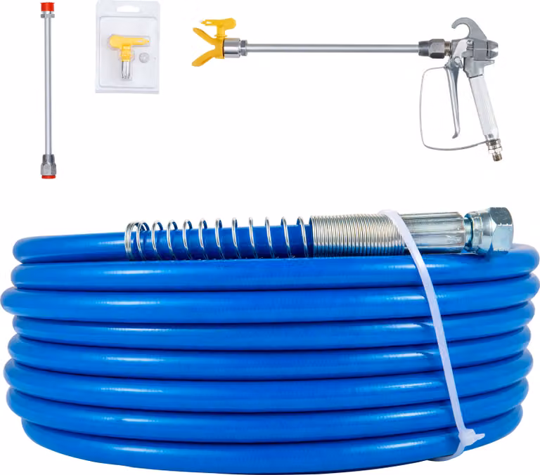 SucceBuy Kit di tubi per verniciatura airless, tubo in fibra ad alta pressione da 3600 psi da 50 piedi, asta di prolunga da 8", punta da 517, protezione della punta, girevole da 1/4" per case, edifici, ponti, recinzioni