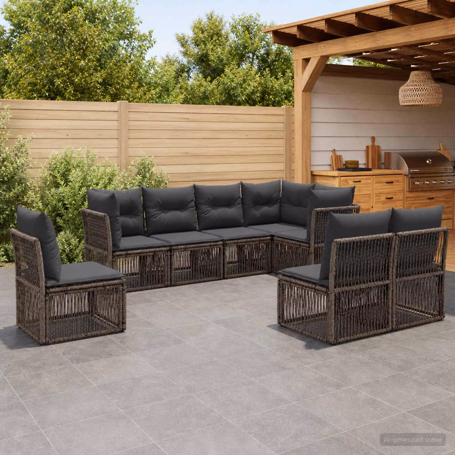 Maison Exclusive - Set da giardino composto da 8 pezzi. Divano in rattan sintetico, colore grigio