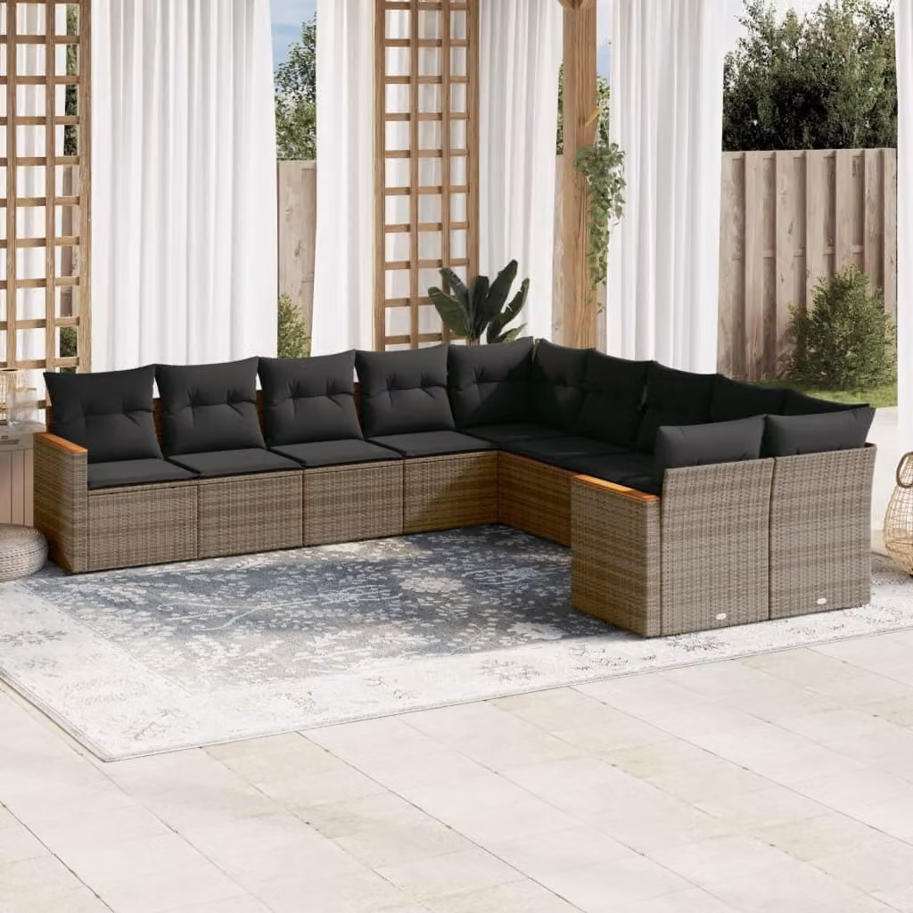 Maison Exclusive - Set Divano da Giardino 10 pz con Cuscini Grigio in Polyrattan