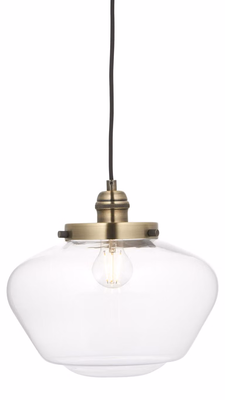 Lampada a sospensione CAMBERLEY in ottone antico, 1xE27x20W, vetro, dimensioni: 152x30x30 cm, IP20, Endon