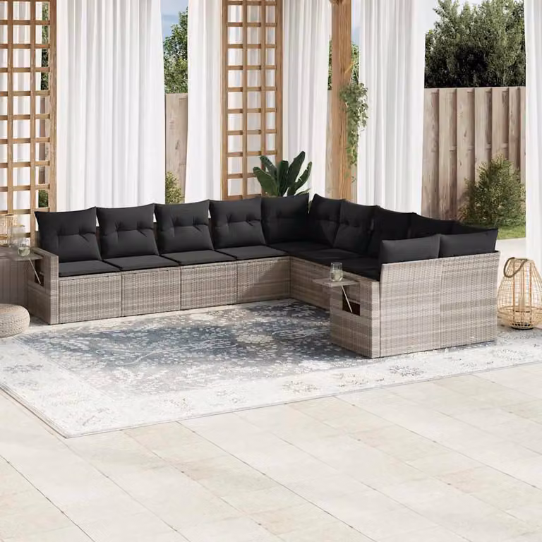 vidaXL Set Divano da Giardino a L 10 Pezzi in Polyrattan con Cuscini Antracite e Struttura in Metallo