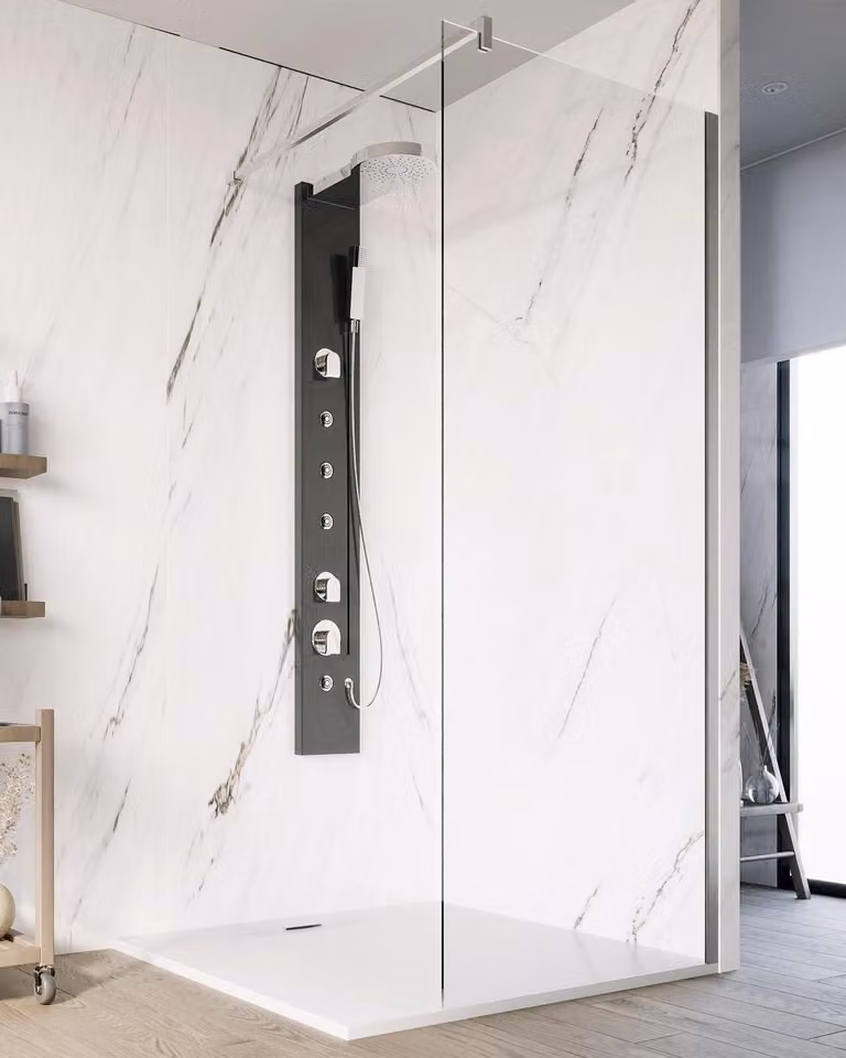 Parete doccia Walk in 140 cm Marsiglia vetro trasparente 8 mm cromo H 195