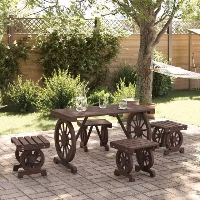 Set da pranzo da giardino vidaXL in legno di abete marrone composto da 5 pezzi