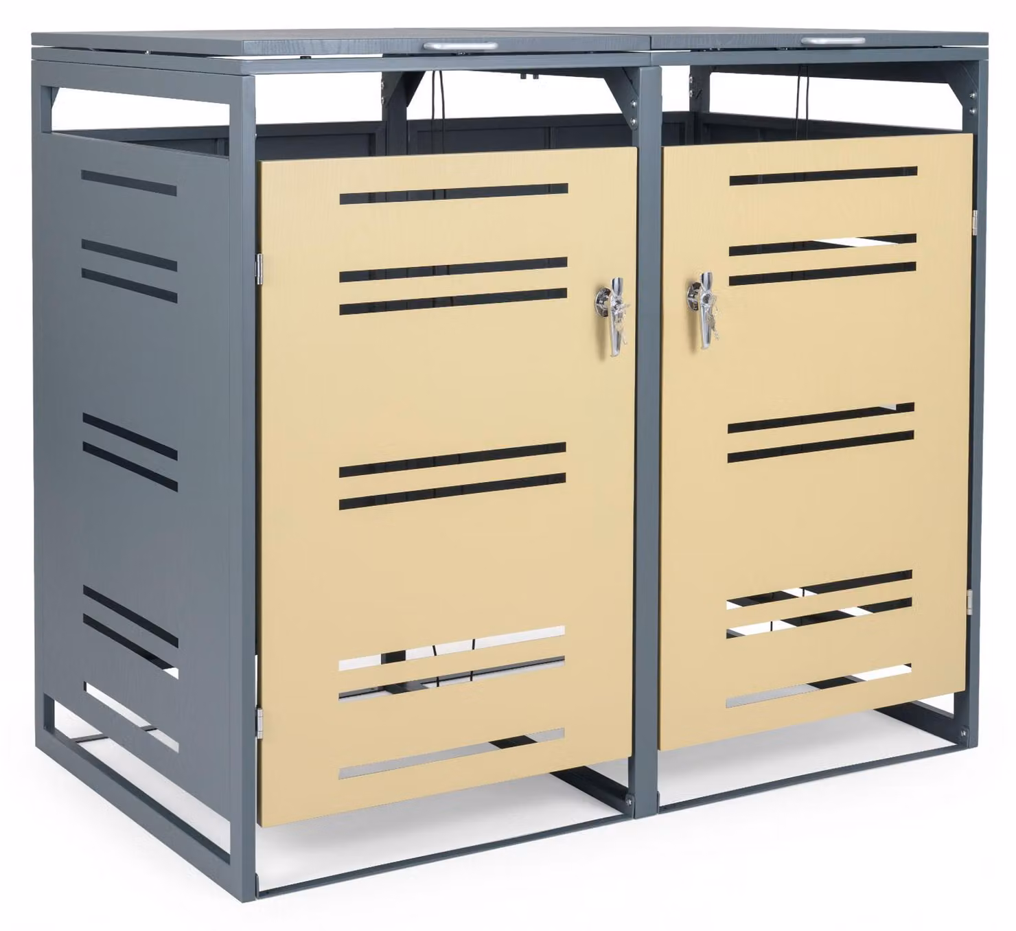 COSTWAY: ripostiglio per bidoni della spazzatura da 2x120 L, casetta da giardino resistente alle intemperie con porta chiudibile a chiave, molla a gas e ammortizzatore, ripostiglio in metallo