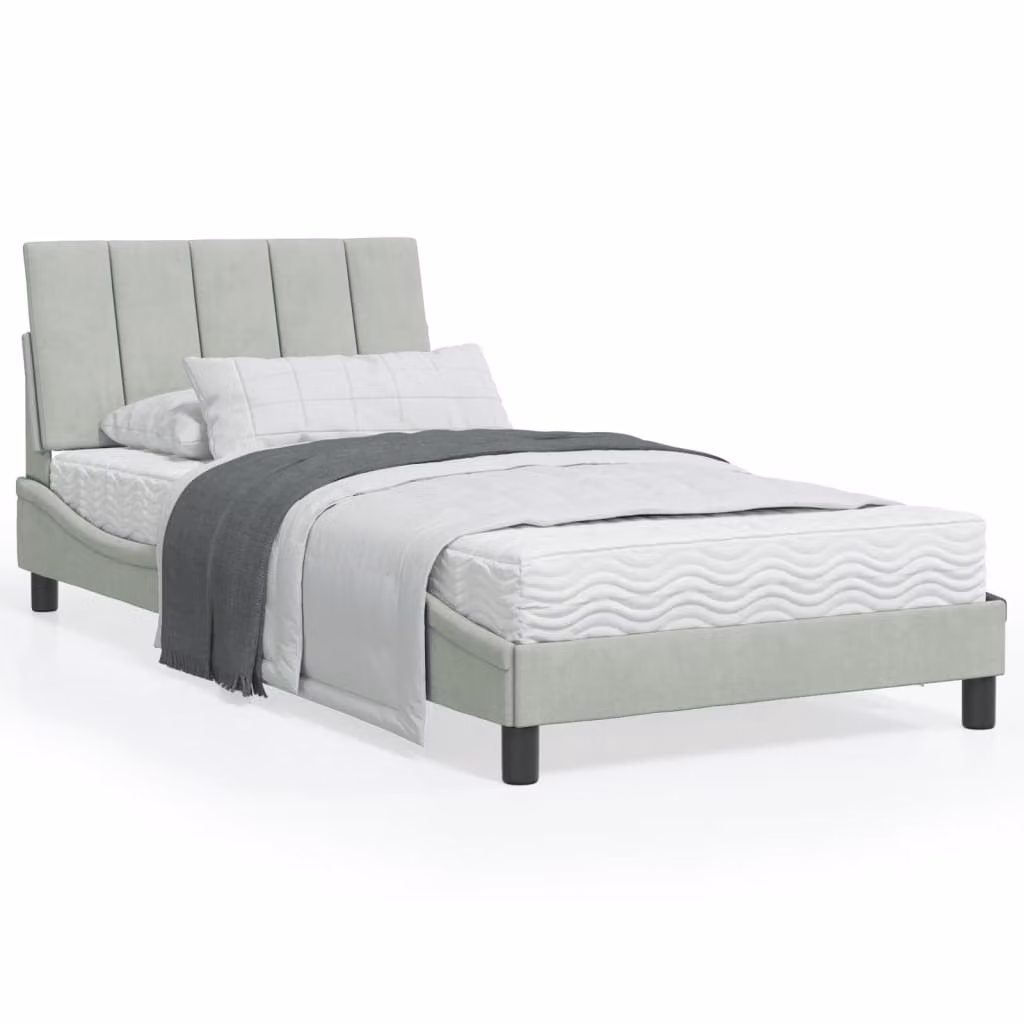 Letto con Materasso Hanko vidaXL in Velluto Grigio Chiaro 100x200 cm