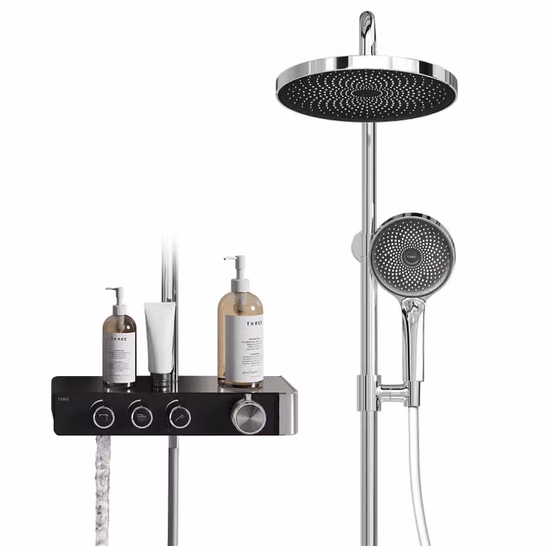 EMKE Sistema doccia con termostatico cromo Flusso d'acqua regolabile 260 mm rotondo Doccia a pioggia, flusso e bocca da bagno F28