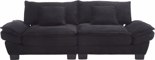 Divano moderno a 2 posti Gomyway in velluto nero con struttura in legno e cuscini inclusi, L: 224 cm, P: 81 cm, H: 81 cm – 1