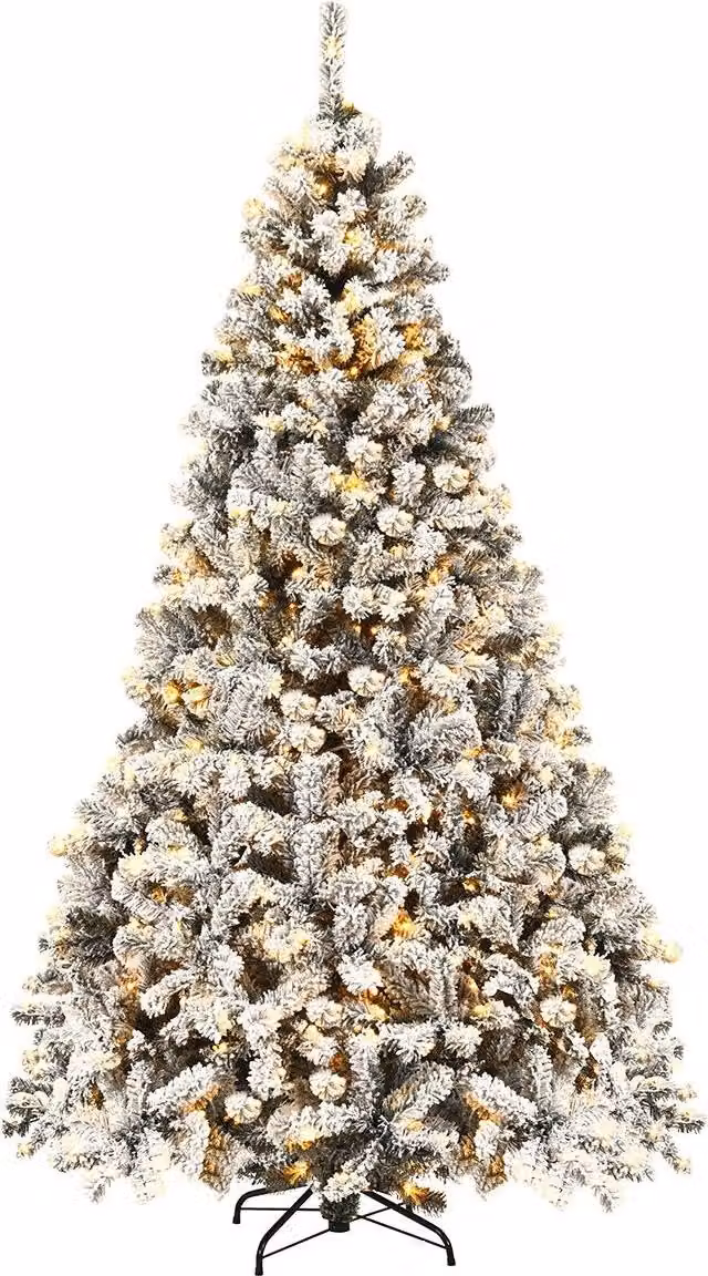 Albero di Natale artificiale da 225 cm con neve e luci LED calde