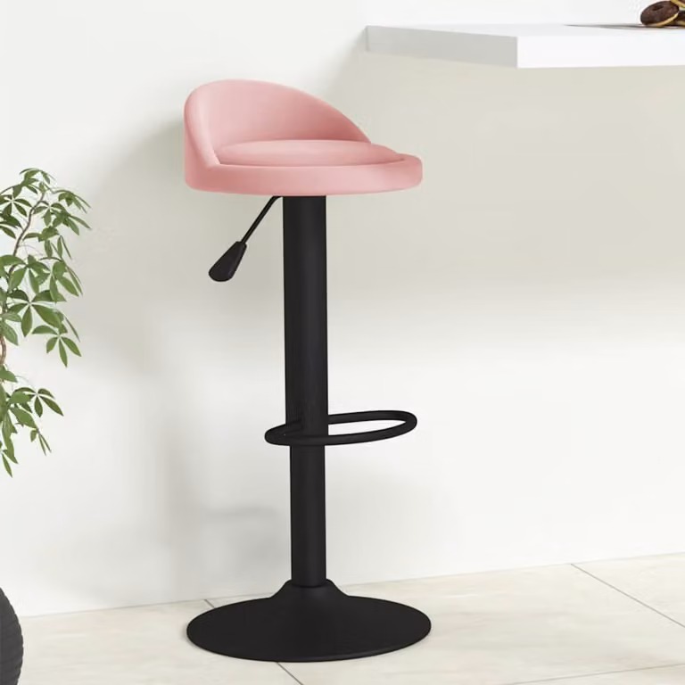 Sgabello da bar vidaXL in velluto rosa con struttura in metallo nero