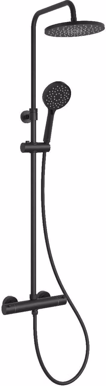 kielle Oudee - Set doccia con termostato, 228 mm, 3 getti, nero opaco 20602024