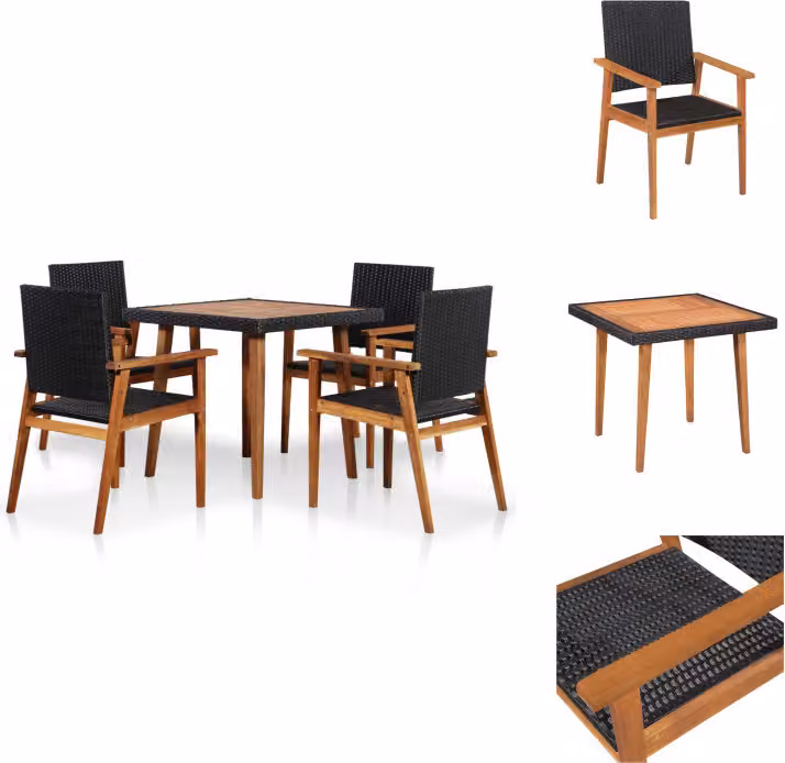 vidaXL Set da pranzo da giardino 5 pezzi in rattan nero e marrone - Set di mobili da giardino