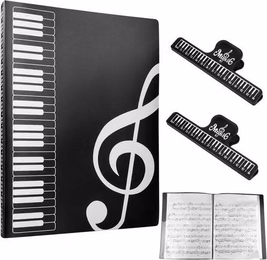 Cartellina musicale impermeabile in formato A4, 80 fogli, 2 fermagli, nera