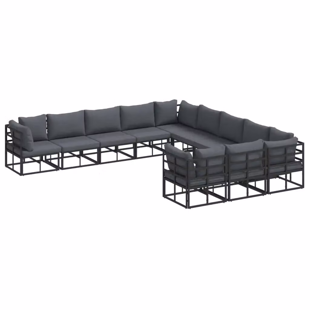 vidaXL Set Divano da Giardino Moderno a L con 11 Pezzi in Alluminio Verniciato Nero e Cuscini Antracite – 2