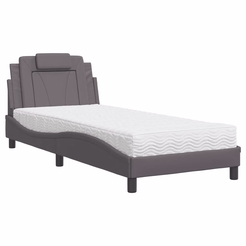 Letto Viana con Materasso Grgio 80x200 cm in Pelle finta