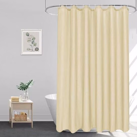 Tenda da bagno in tessuto beige, 180 x 200 cm, poliestere, 1,8 x 2 m, 12 anelli, idrorepellente, antimuffa, ad asciugatura rapida
