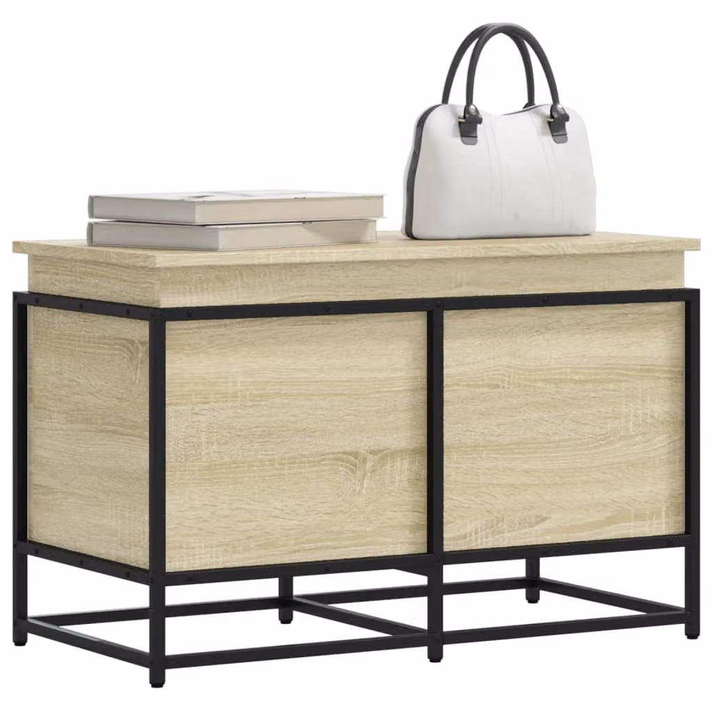 Contenitore con coperchio vidaXL in stile industriale, colore rovere e beige, L 80 cm x P 40 cm x H 51,5 cm