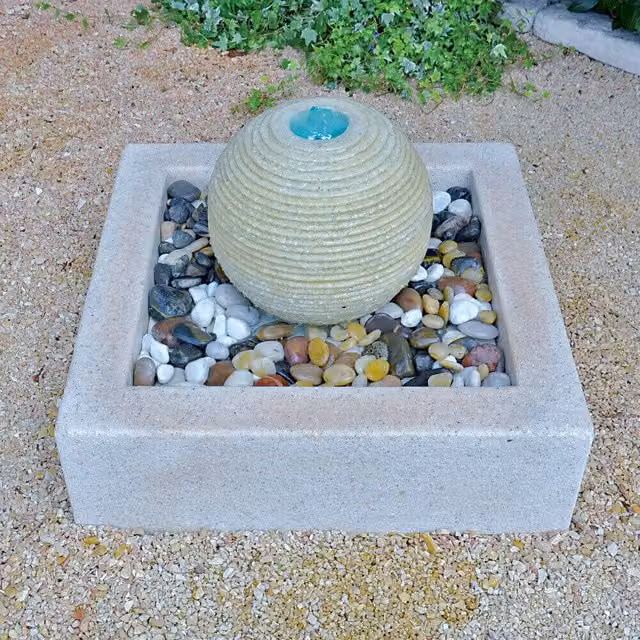 Sfera Cascata Artificiale da Giardino 65x65x48 cm in Resina con LED e Pompa Marmo