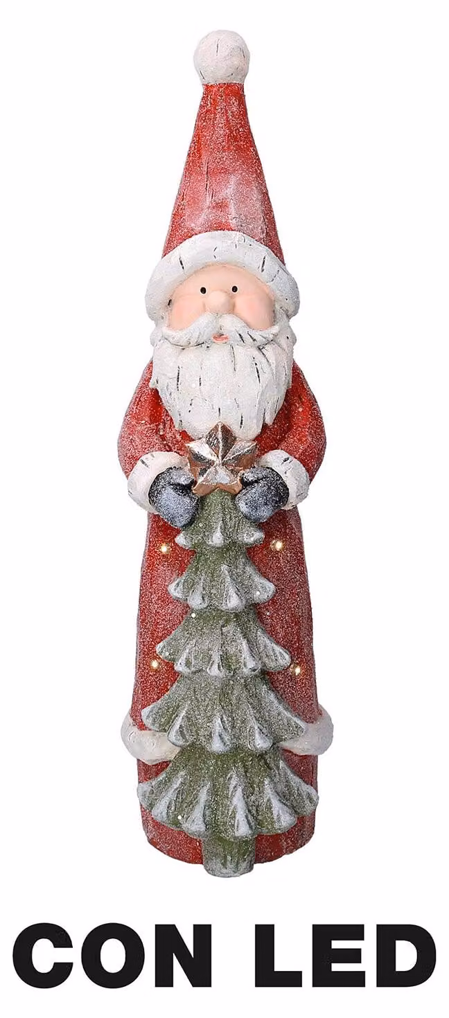 Pupazzo Babbo Natale in Resina con Led con albero rosso cm 18x19xh66