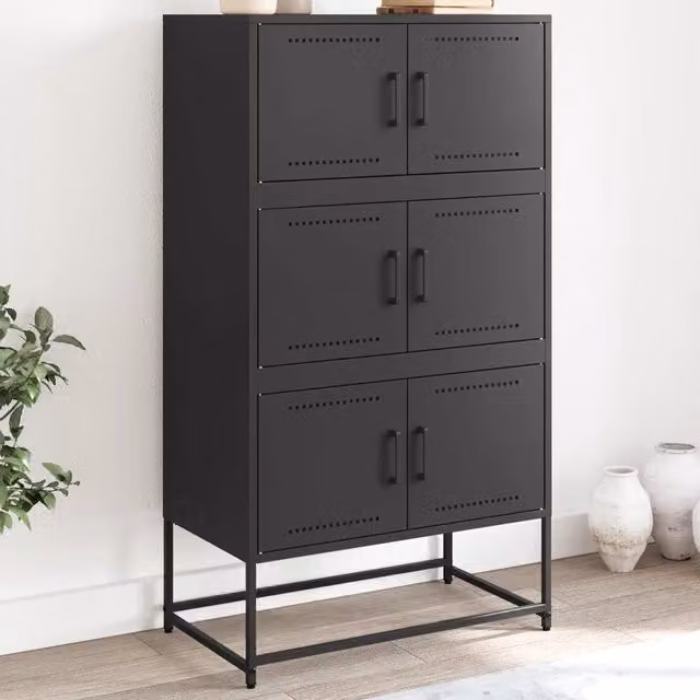 Credenza-Buffet-Armadio da cucina Nera 68,5x38,5x123,5 cm in Acciaio 954934