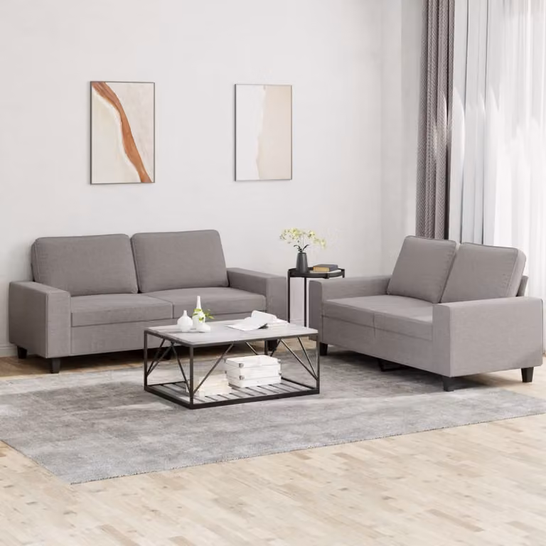 Set di 2 Divani Moderni vidaXL in Tessuto Beige e Grigio con Cuscini Decorativi